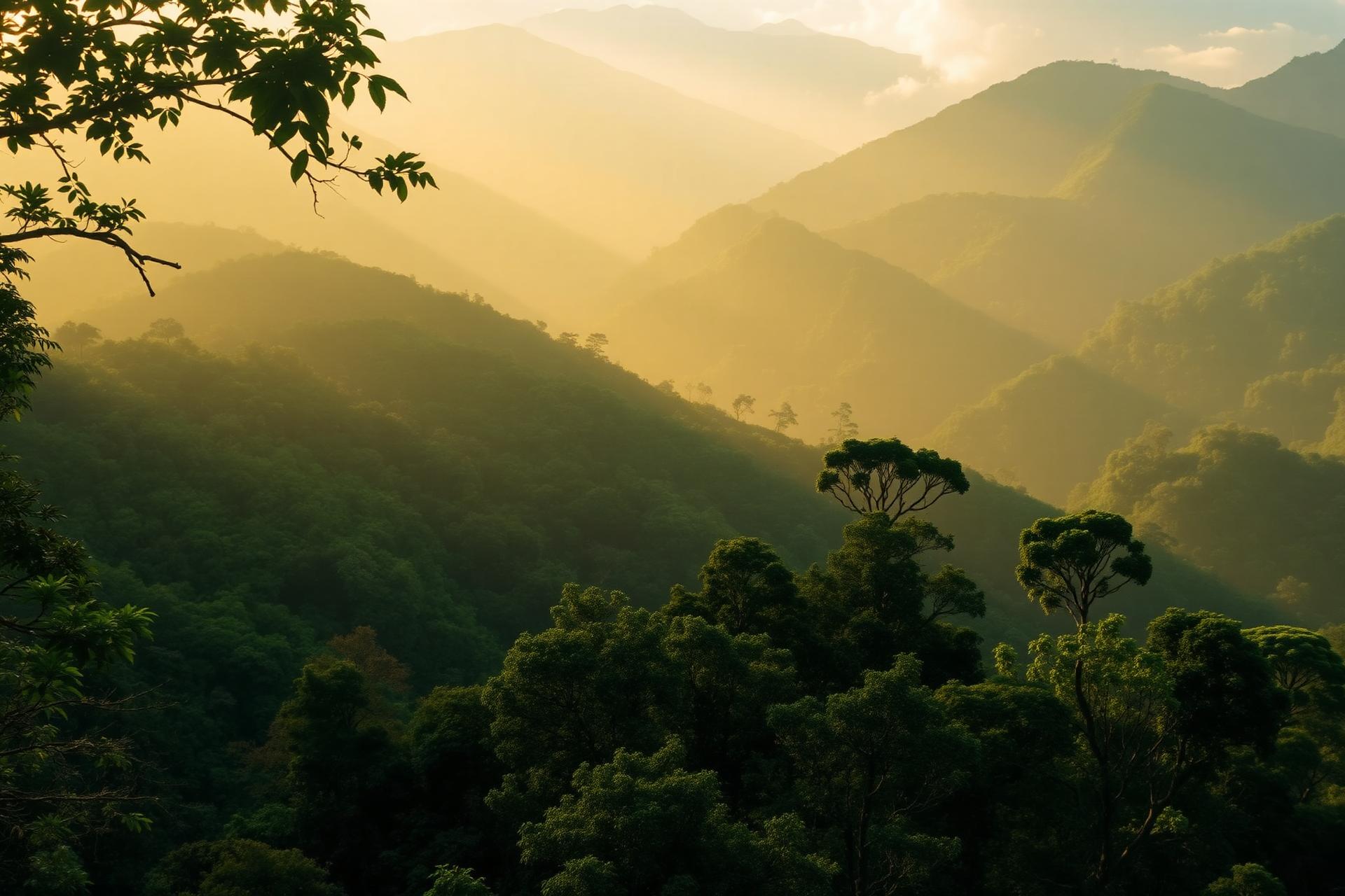 Colombian cloud forest at golden hour